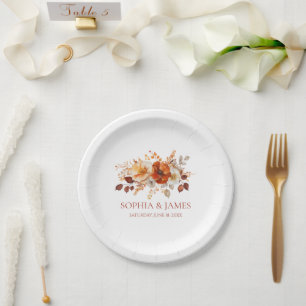 Elegante Rustieke Herfst Bloemige Bruiloft Papieren Bordje