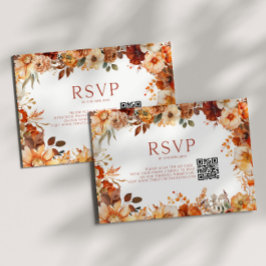Elegante Rustieke Herfst Bloemige Trouw QR Code RSVP Kaartje