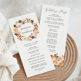 Elegante Rustieke Herfst Bloemrijke Trouwceremonie Programmakaart