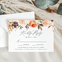 Elegante Rustieke Herfst Bloemstuk Maaltijdkeuze R RSVP Kaartje