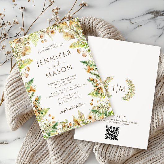 Elegante Rustieke Herfst Bos Bruiloft Kaart