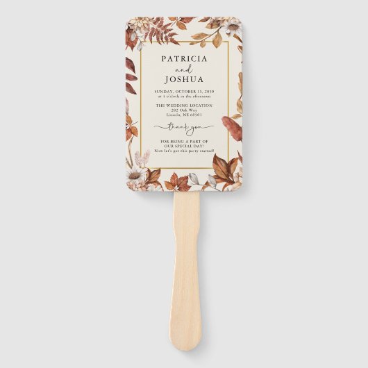 Elegante rustieke herfst bruiloft programma Hand F Handwaaier (Voorkant)
