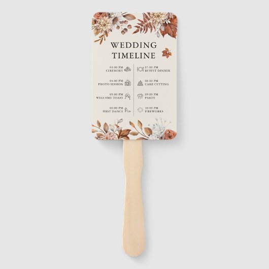 Elegante rustieke herfst bruiloft programma Hand F Handwaaier (Achterkant)