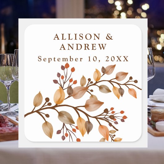 Elegante rustieke Herfst gebladerte bruiloft Stick Vierkante Sticker