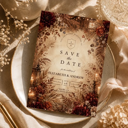 Elegante Rustieke Herfst Huwelijk Save The Date