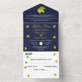 Elegante rustieke herfst laat marine blauw chique  all in one uitnodiging (Binnen)