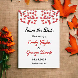 Elegante Rustieke Herfst Rood Blad Boho Trouwdag Save The Date