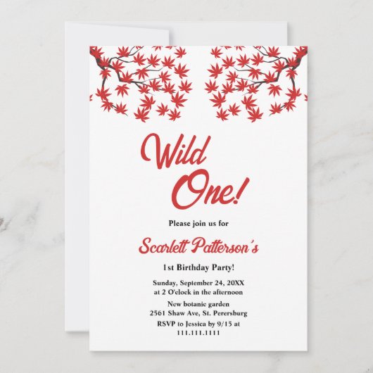 Elegante rustieke Herfst rood laat Boho 1e verjaar Kaart (Voorkant)