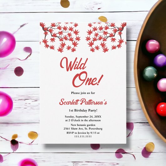 Elegante rustieke Herfst rood laat Boho 1e verjaar Kaart