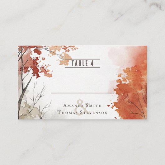 Elegante rustieke herfst waterverf bruiloft plaatskaartje (Voorkant)