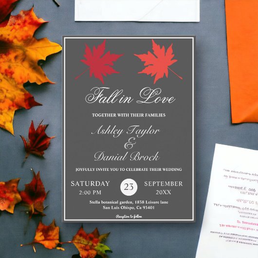 Elegante Rustieke Herfstbladeren Grijs Boho Herfst Kaart