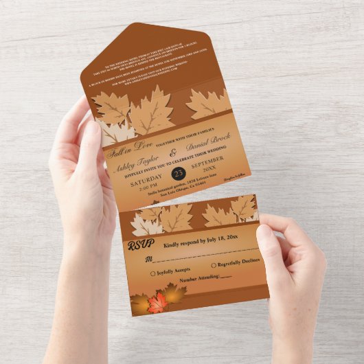 Elegante rustieke herfstbladeren Herfst bloemenbru All In One Uitnodiging (Afscheurbaar)