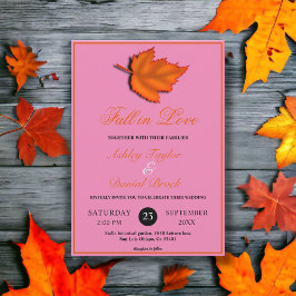 Elegante Rustieke Herfstbladeren Roze Trouwfeest Kaart