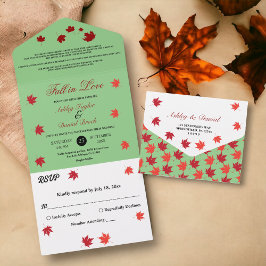Elegante Rustieke Herfstbladeren Saliegroen Herfst All In One Uitnodiging