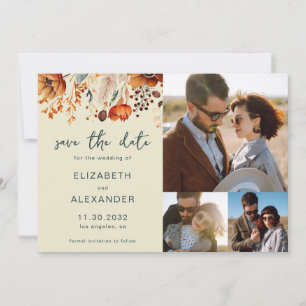Elegante rustieke herfstbloemen bruiloft 3 foto's save the date