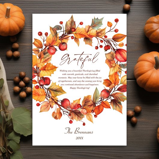 Elegante rustieke herfstkrans Thanksgiving Feestdagenkaart