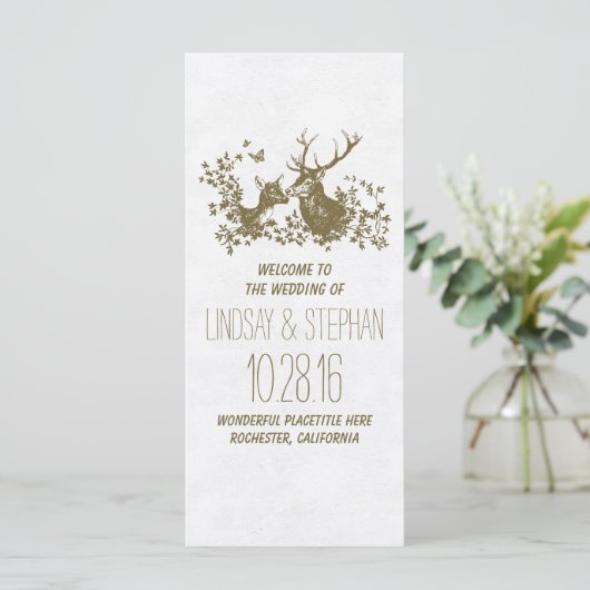 Elegante rustieke herten bruiloft programma's (Staand voorkant)