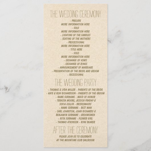 Elegante rustieke herten bruiloft programma's (Achterkant)
