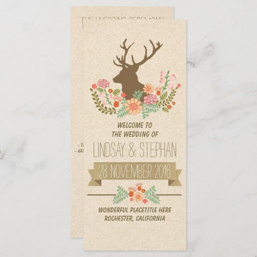 Elegante rustieke herten bruiloft programma's (Voorkant / Achterkant)
