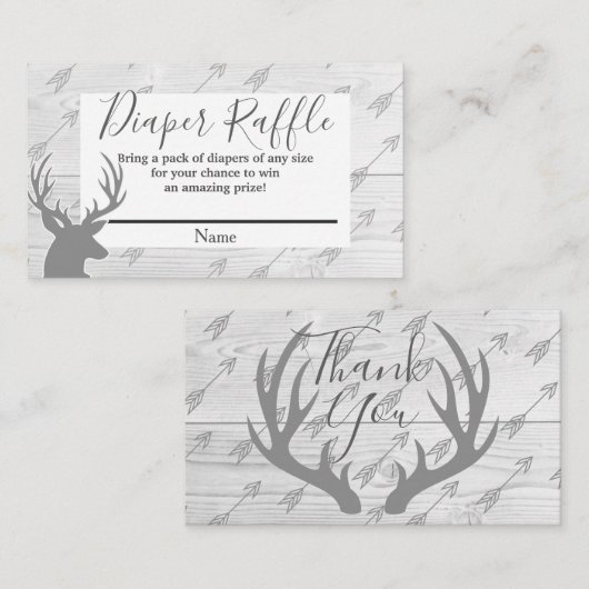 Elegante rustieke hout & herten gewei luier Raffle Informatiekaartje (Voorkant / Achterkant)