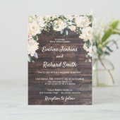 Elegante rustieke hout witte rozen groen bruiloft kaart (Staand voorkant)