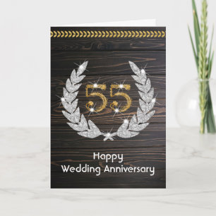Elegante Rustieke Houten 55e Huwelijksverjaardag Kaart