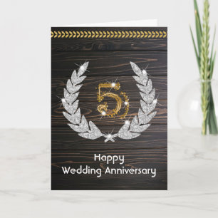 Elegante Rustieke Houten 5e Huwelijksverjaardag Kaart