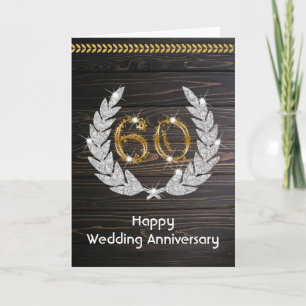 Elegante Rustieke Houten 60ste Huwelijksverjaardag Kaart