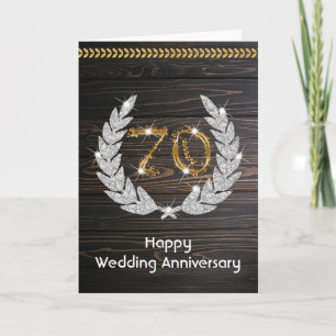 Elegante Rustieke Houten 70ste Huwelijksverjaardag Kaart