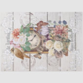 Elegante rustieke houten Antieke klok bloemenFrans Tissuepapier (Voorkant)