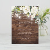 Elegante rustieke houten champagne bloemenbruiloft kaart (Staand voorkant)