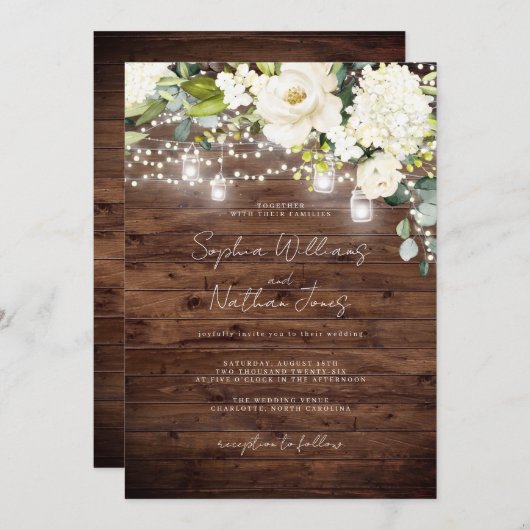 Elegante rustieke houten champagne bloemenbruiloft kaart (Voorkant / Achterkant)