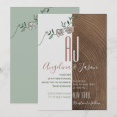 Elegante Rustieke Houten en Stof Roze Bloemige Tro Kaart (Voorkant / Achterkant)