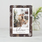 Elegante rustieke houten foto sneeuwvlok feestdagenkaart (Staand voorkant)