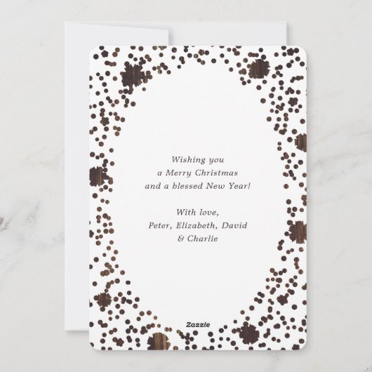 Elegante rustieke houten foto sneeuwvlok feestdagenkaart (Achterkant)