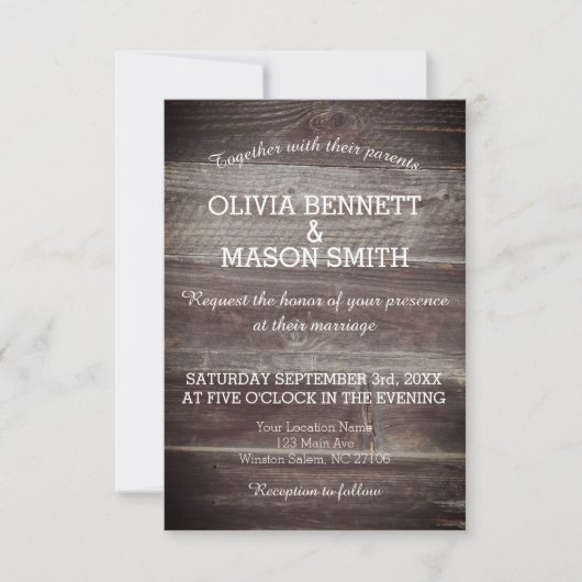 Elegante rustieke houten getextureerde bruiloft Ka Kaart (Voorkant)