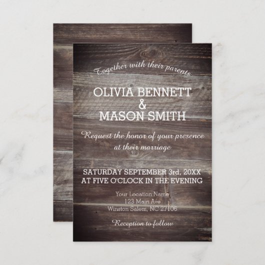 Elegante rustieke houten getextureerde bruiloft Ka Kaart (Voorkant / Achterkant)