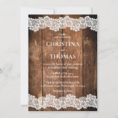 Elegante rustieke houten kant bruiloft kaart (Voorkant)