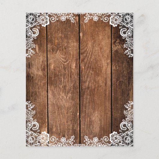 Elegante rustieke houten kant bruiloft uitnodiging flyer (Achterkant)