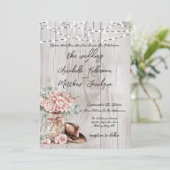 Elegante rustieke houten Rozen Country Wedding Kaart (Staand voorkant)