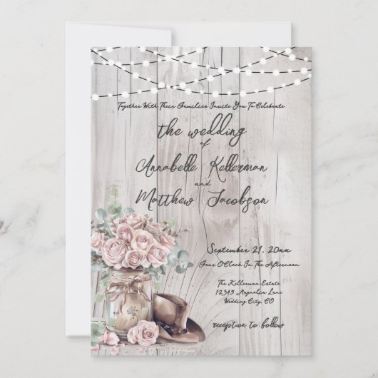 Elegante rustieke houten string Westerne land brui Kaart (Voorkant)