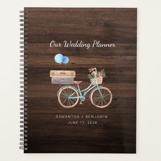 Elegante Rustieke Houten Vintage Fiets Bruiloft Planner (Voorkant)