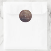 Elegante Rustieke Houtstructuur Gebogen Huwelijk Ronde Sticker (Tas)