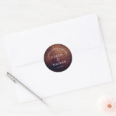 Elegante Rustieke Houtstructuur Gebogen Huwelijk Ronde Sticker (Envelop)
