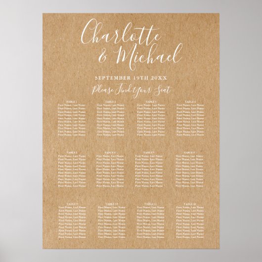 Elegante Rustieke Huwelijkszitplaatskaart met Hand Poster (Voorkant)