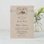Elegante rustieke jute en kanten bruiloft kaart (Staand voorkant)