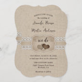 Elegante rustieke jute en kanten bruiloft kaart (Voorkant / Achterkant)