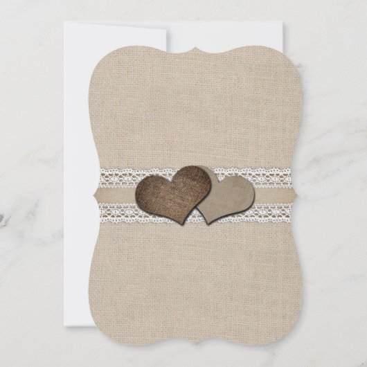 Elegante rustieke jute en kanten bruiloft kaart (Achterkant)