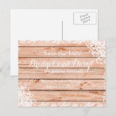 Elegante rustieke kant en hout Save-the-Date bruil Aankondigingskaart (Voorkant / Achterkant)