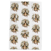 Elegante rustieke kerst groen holly gouden klokken medium cadeauzakje (Achterkant)